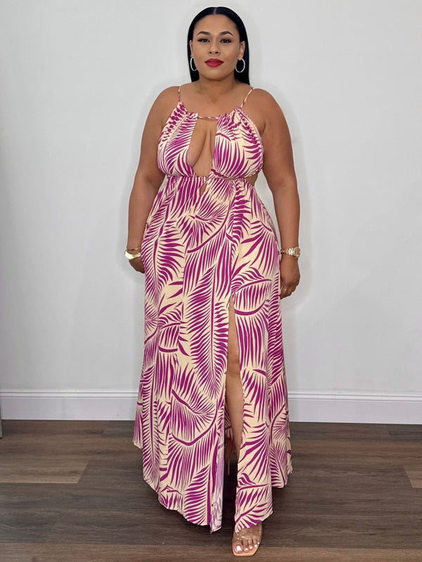 Printed Cut Out Maxi Dress (Magenta Multi)