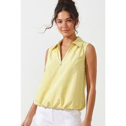 Sleeveless Front Zip Bubble Top (Yellow)