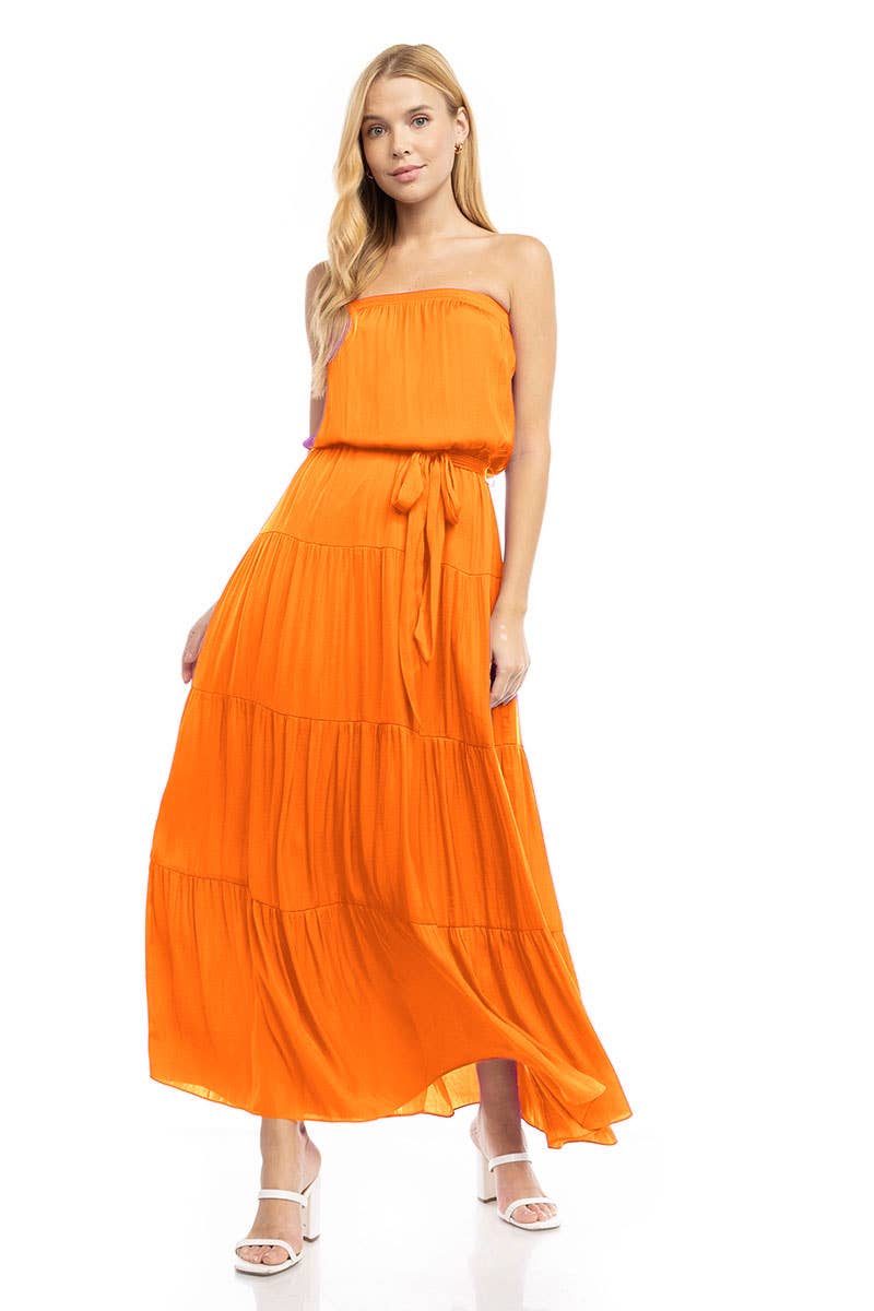Maxi Tiered Tube Dress With Elasticized Waist (Royal Blue)