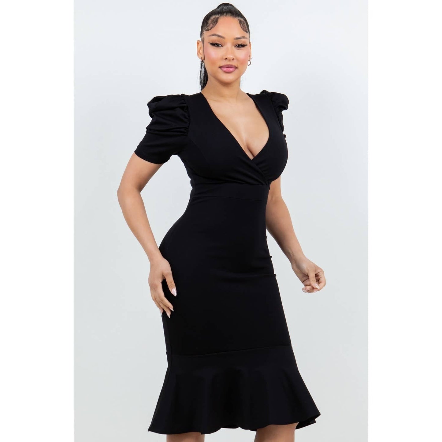 IVANNA PUFF SLEEVE MIDI DRESS