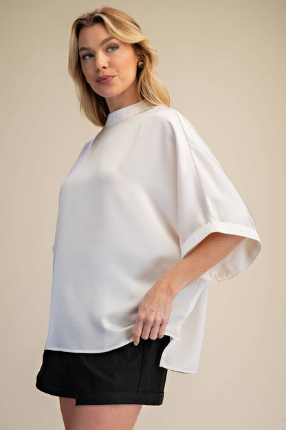 Mock Neck Oversize Top (Ivory)