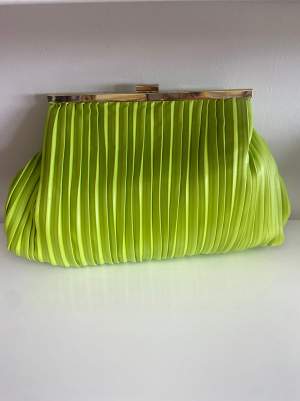 Pleated Neon Yellow Clutch