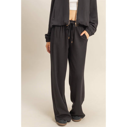 Knit Wide-Leg Trousers With Drawstring Waist  (SAGE GREEN)