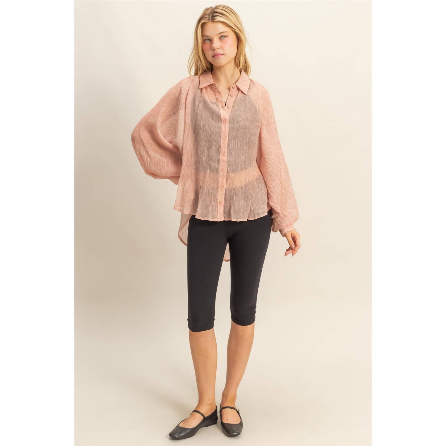 Chic Textured Button-Down Shirt (IVORY)