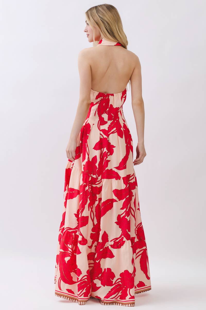 Tropical Bloom Halter Maxi Dress