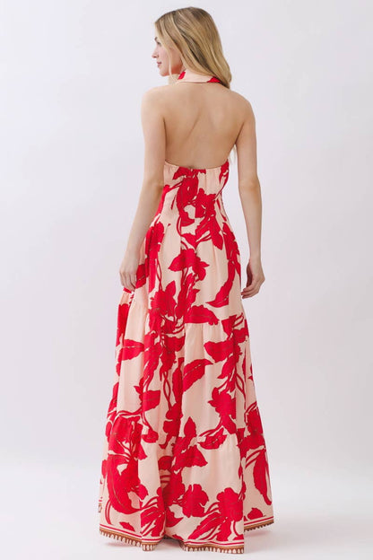 Tropical Bloom Halter Maxi Dress
