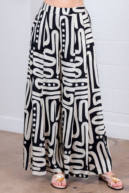 PRINTED PLEATED LONG PANTS (BLACK & WHITE)
