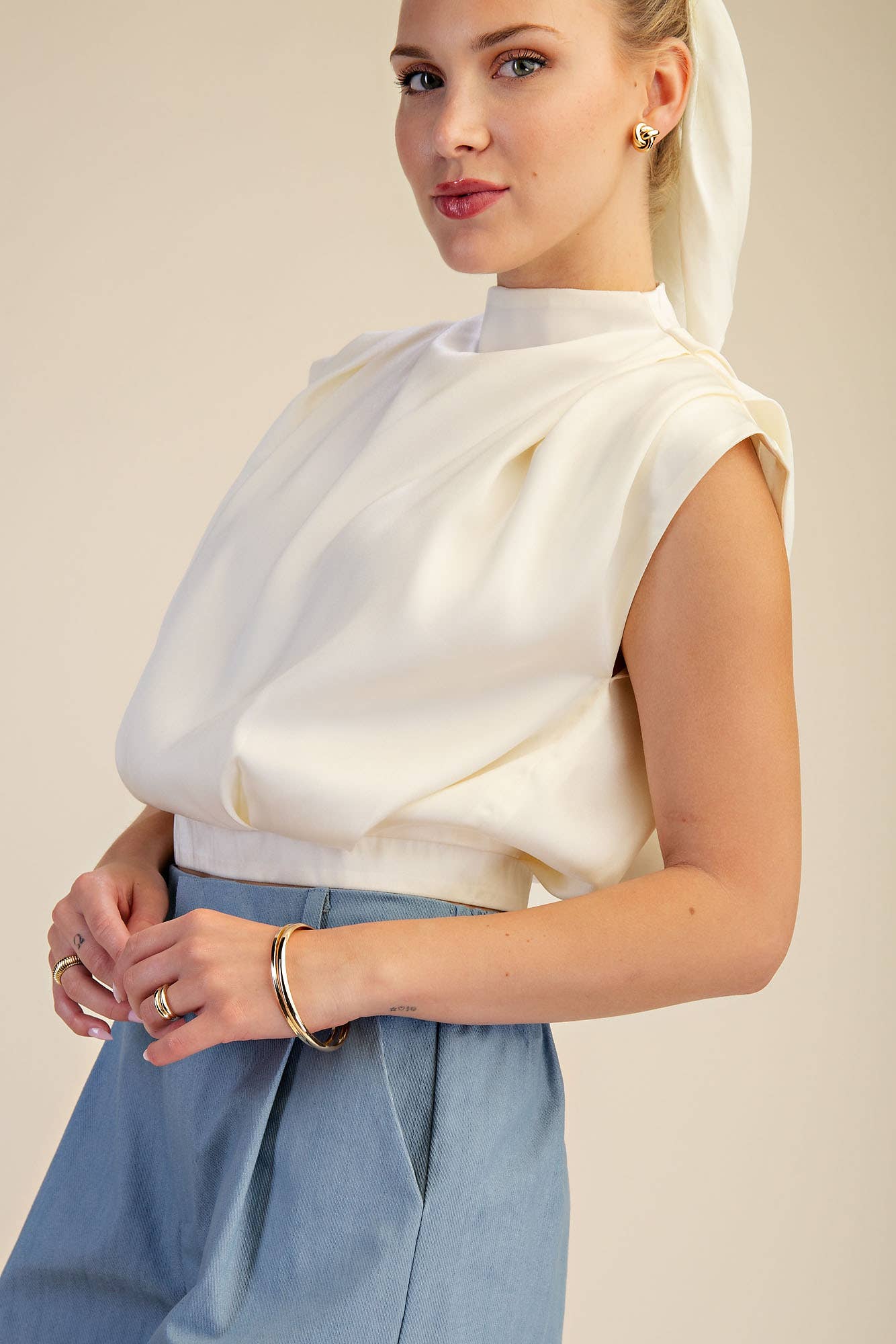 High Neck Back Zipper Top