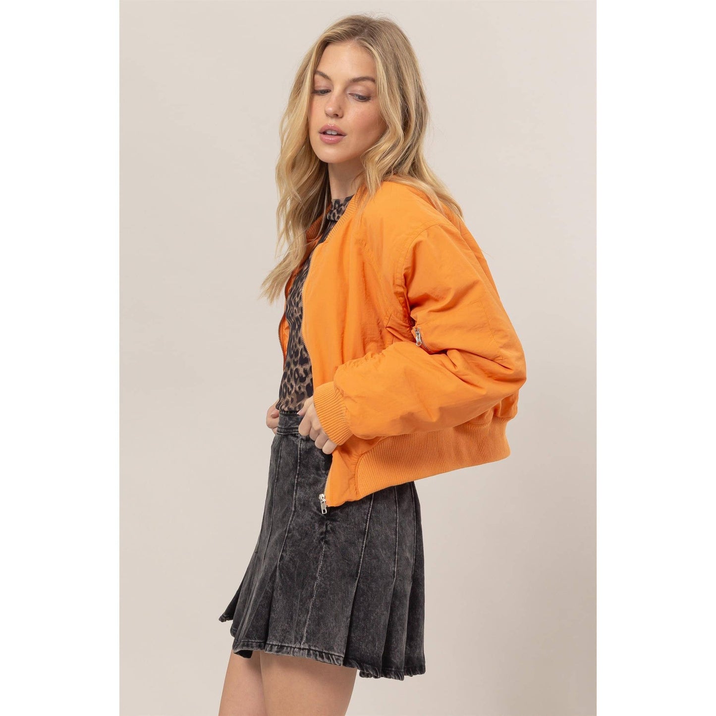Ruched Bomber Puffer Jacket