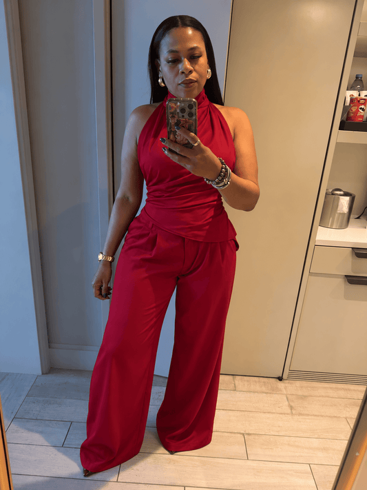 Satin Pants And Blouse (Wine)