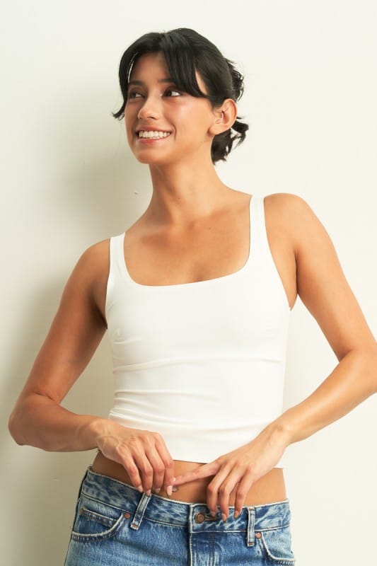 Square Neck Bonding Tank Top (White)