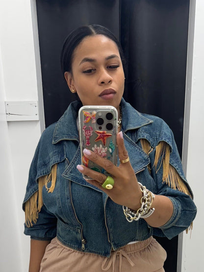 Denim Gold Fringe Jacket