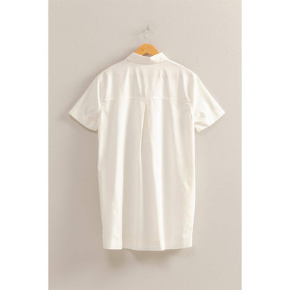 Half Button Up Short Sleeve Mini Dress (CREAM)