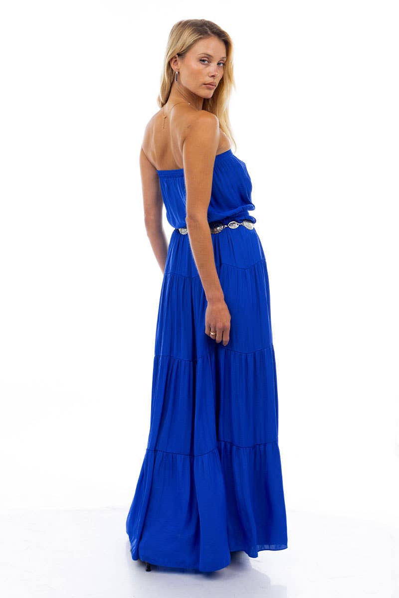Maxi Tiered Tube Dress With Elasticized Waist (Royal Blue)