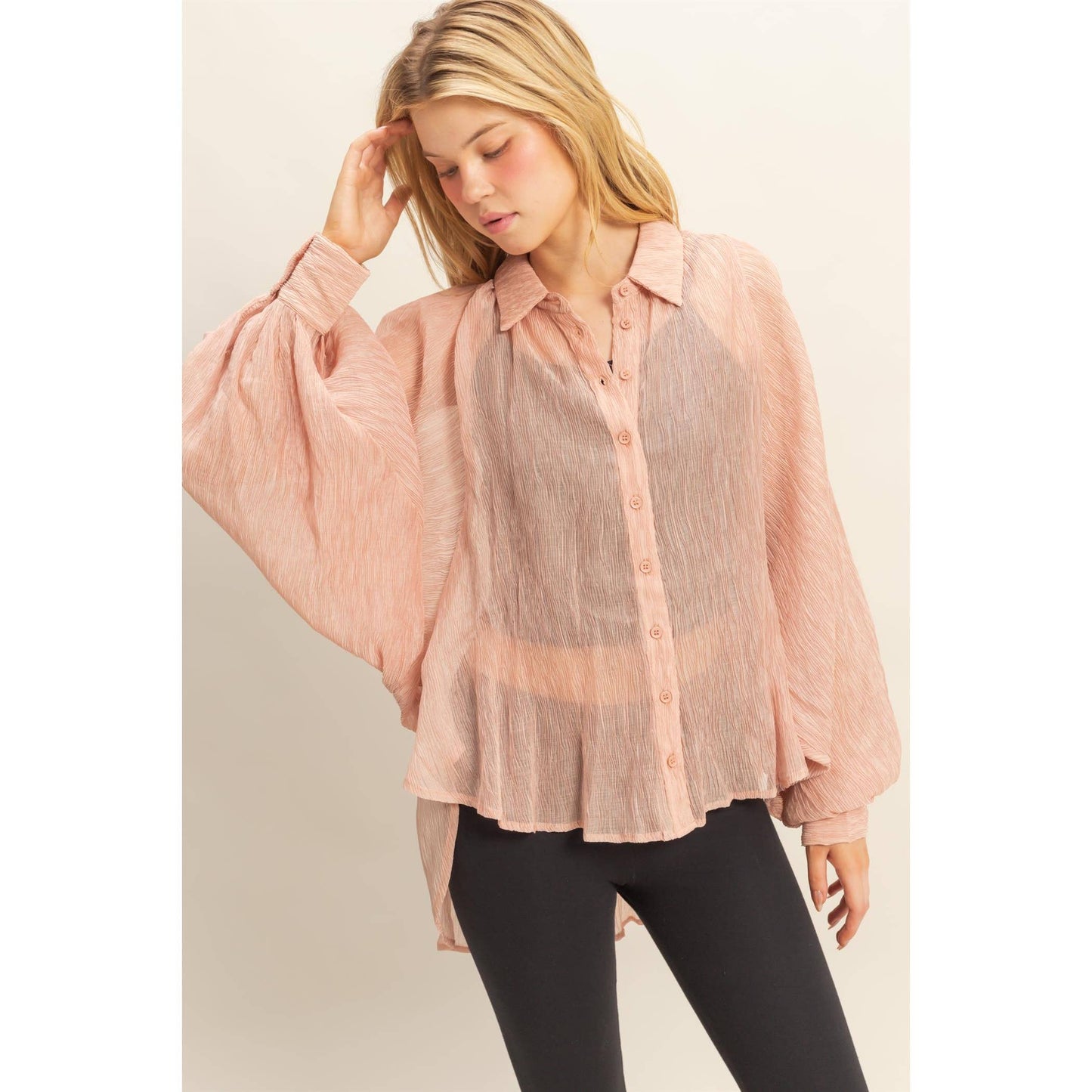 Chic Textured Button-Down Shirt (IVORY)