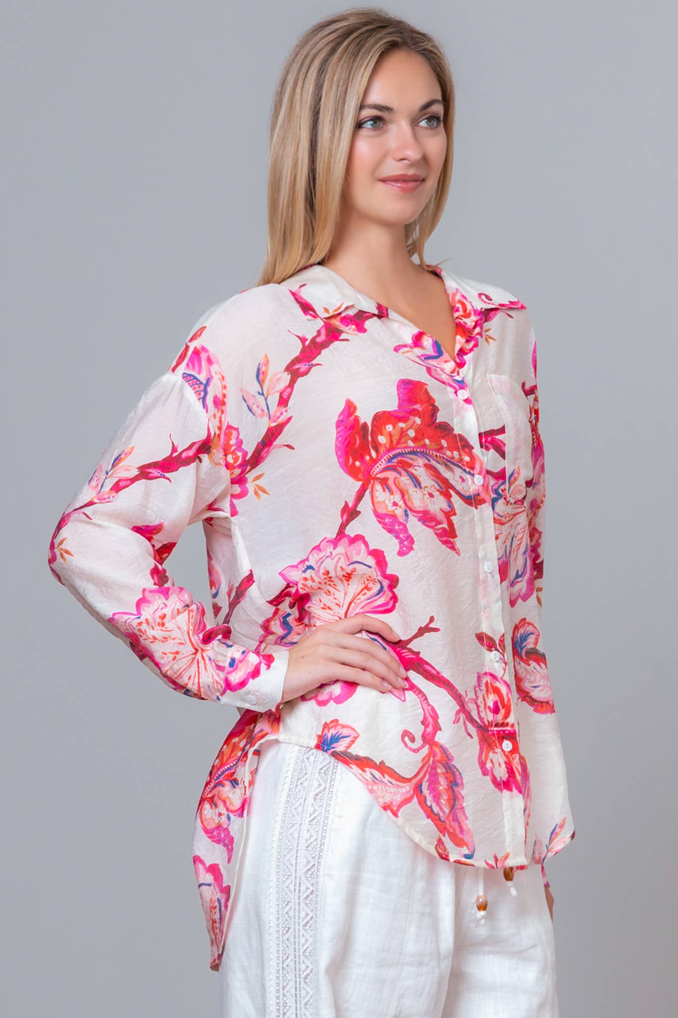 PRINTED LONG SLEEVE SHIRT (Pink)