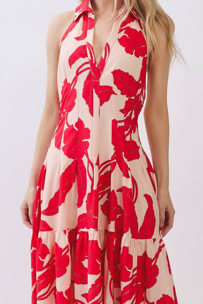 Tropical Bloom Halter Maxi Dress
