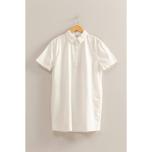 Half Button Up Short Sleeve Mini Dress (CREAM)