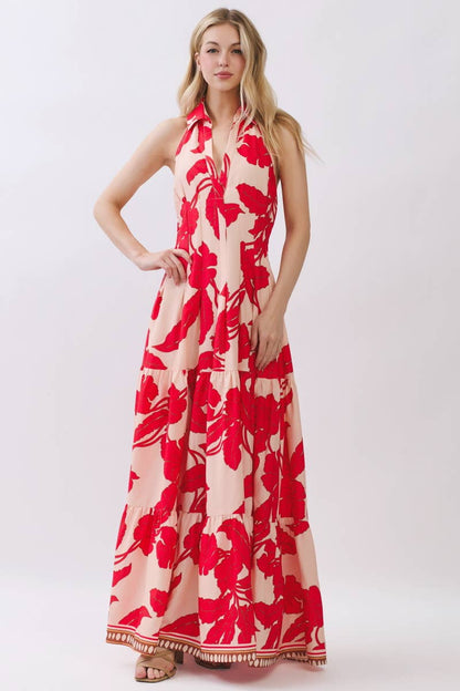 Tropical Bloom Halter Maxi Dress