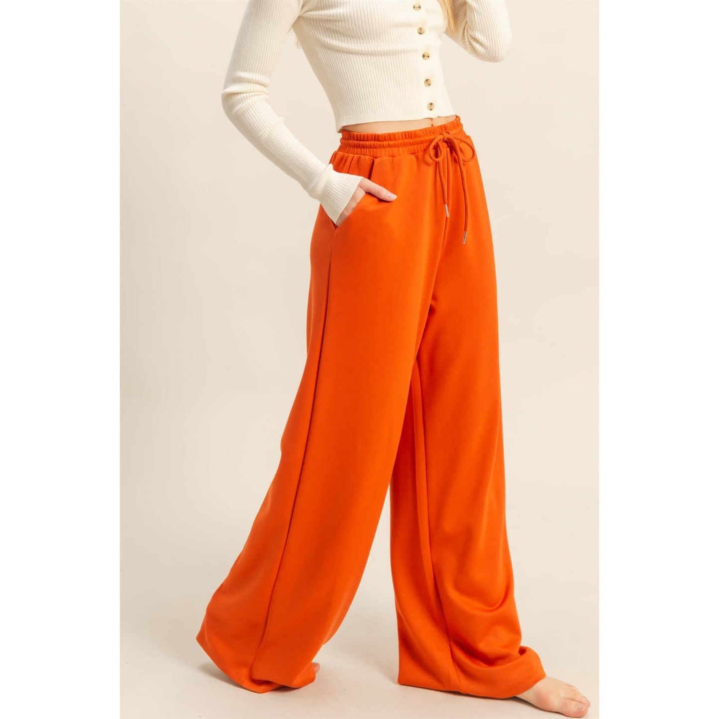 Flowy Knit Drawstring Pants (BURNT ORANGE)