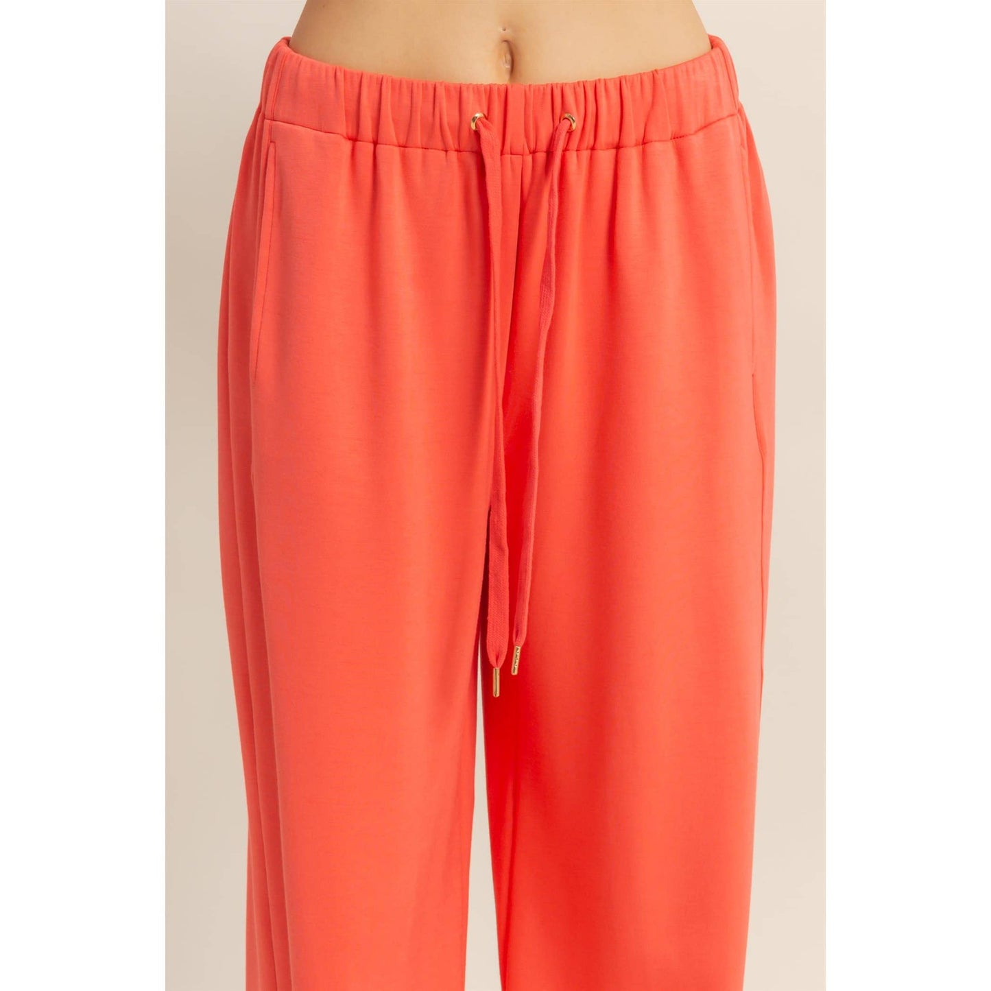 Knit Wide-Leg Trousers With Drawstring Waist  (SAGE GREEN)