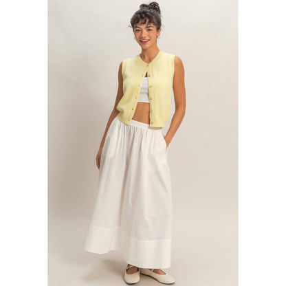 Elastic Waist Midi Poplin Skirt (White)