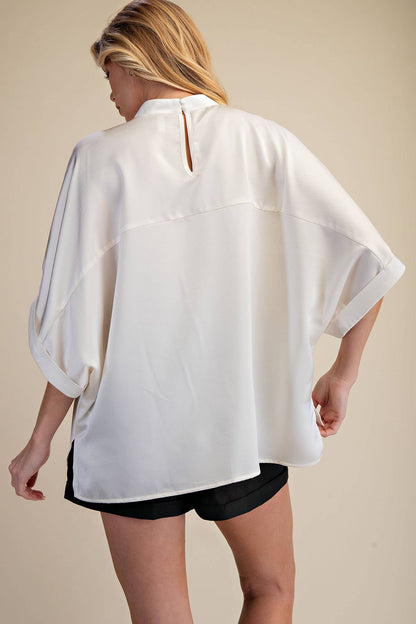 Mock Neck Oversize Top (Ivory)