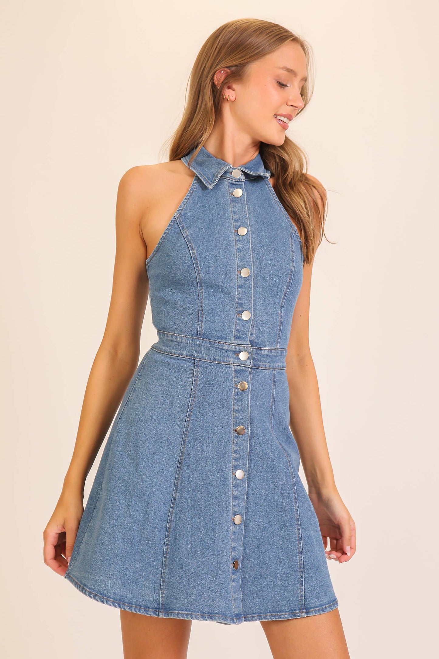 Stretchy Denim Button-Front Dress