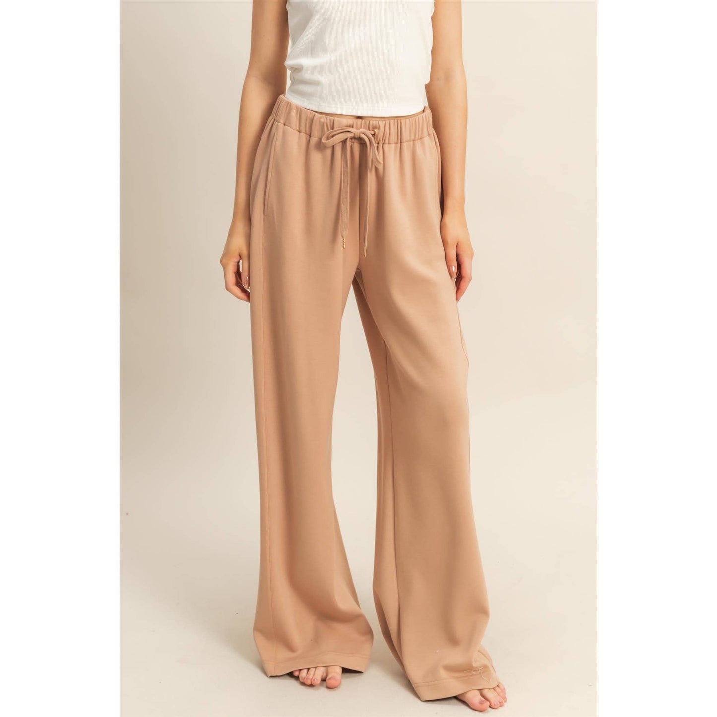 Knit Wide-Leg Trousers With Drawstring Waist  (SAGE GREEN)