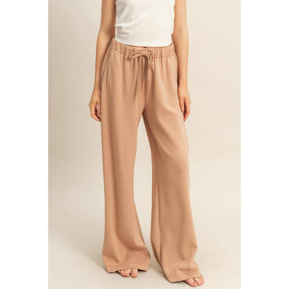 Knit Wide-Leg Trousers With Drawstring Waist  (SAGE GREEN)