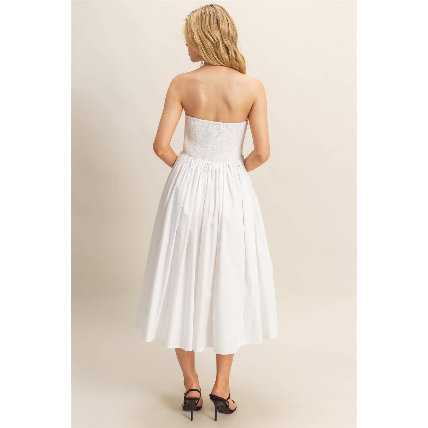 Elegant Fit And Flare Midi Dress: WHITE / S-M-L(2-2-2)