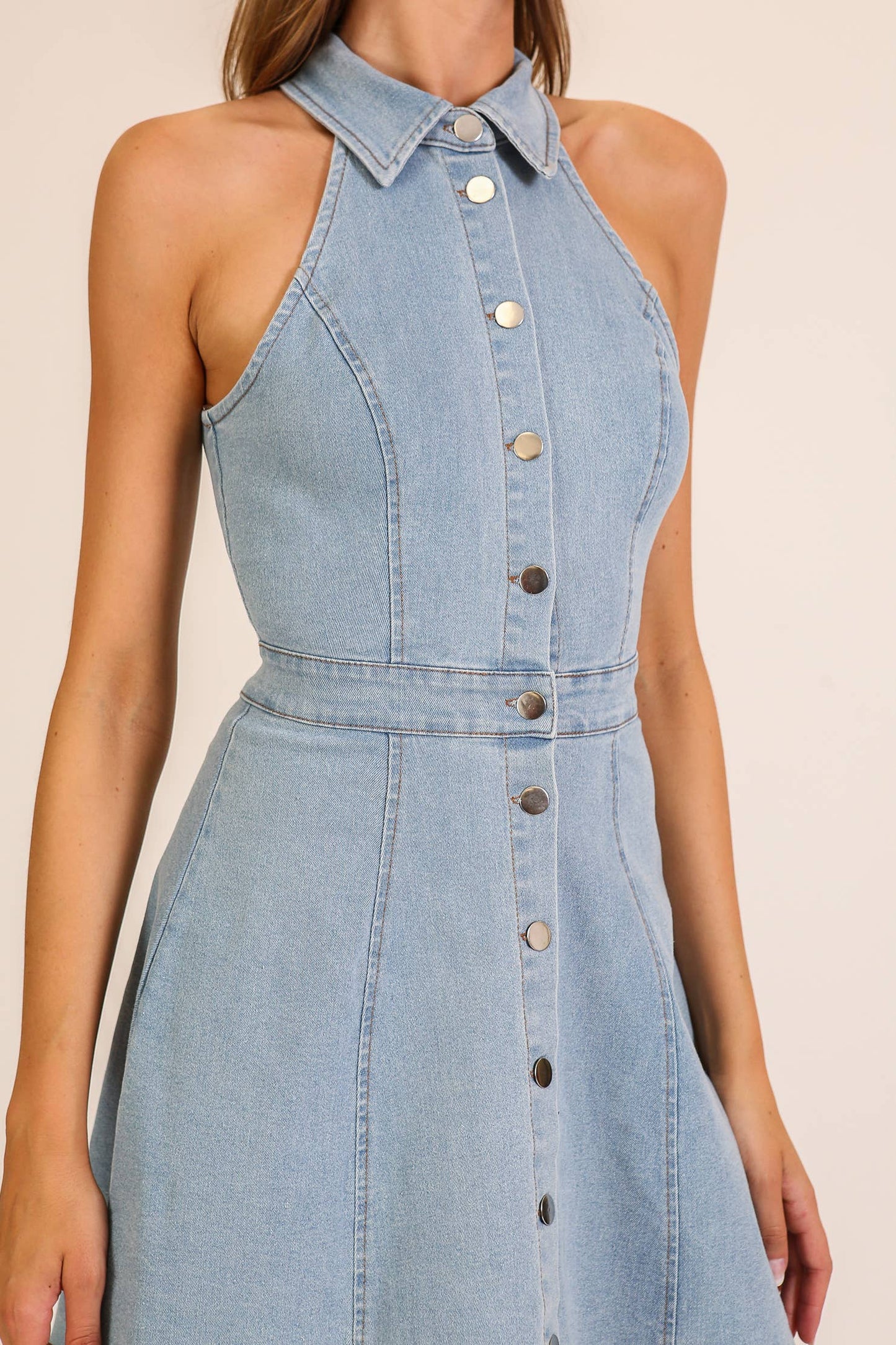 Stretchy Denim Button-Front Dress