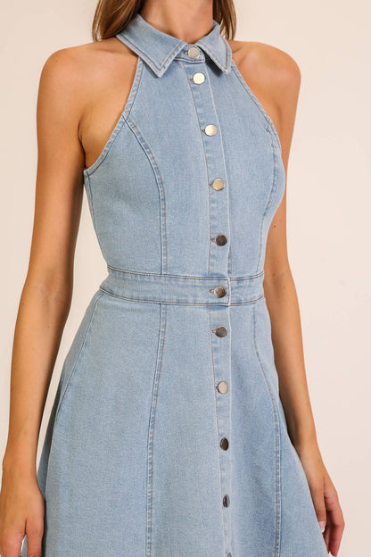 Stretchy Denim Button-Front Dress