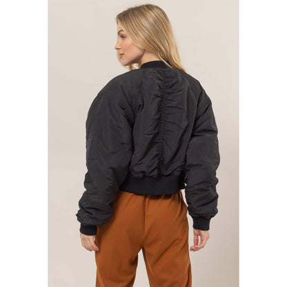 Ruched Bomber Puffer Jacket