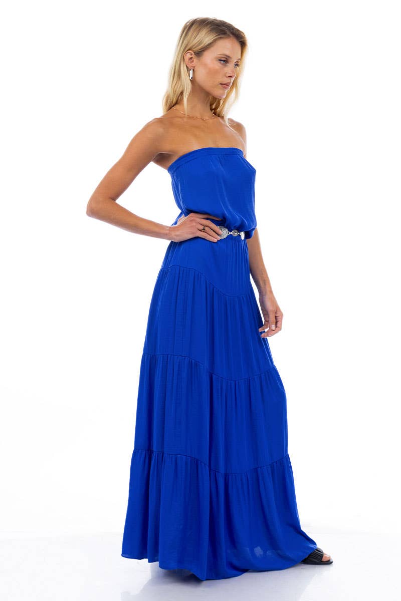 Maxi Tiered Tube Dress With Elasticized Waist (Royal Blue)