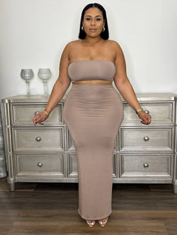 Bandeau Crop Top And Pencil Skirt Set (Taupe)