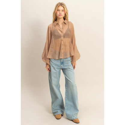 Chic Textured Button-Down Shirt (IVORY)