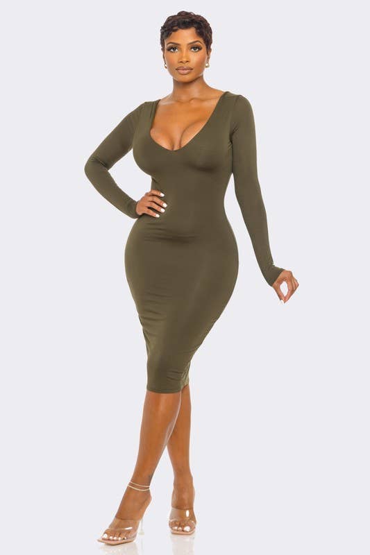 DOUBLE LAYERED LONGSLEEVE MIDI (OLIVE)