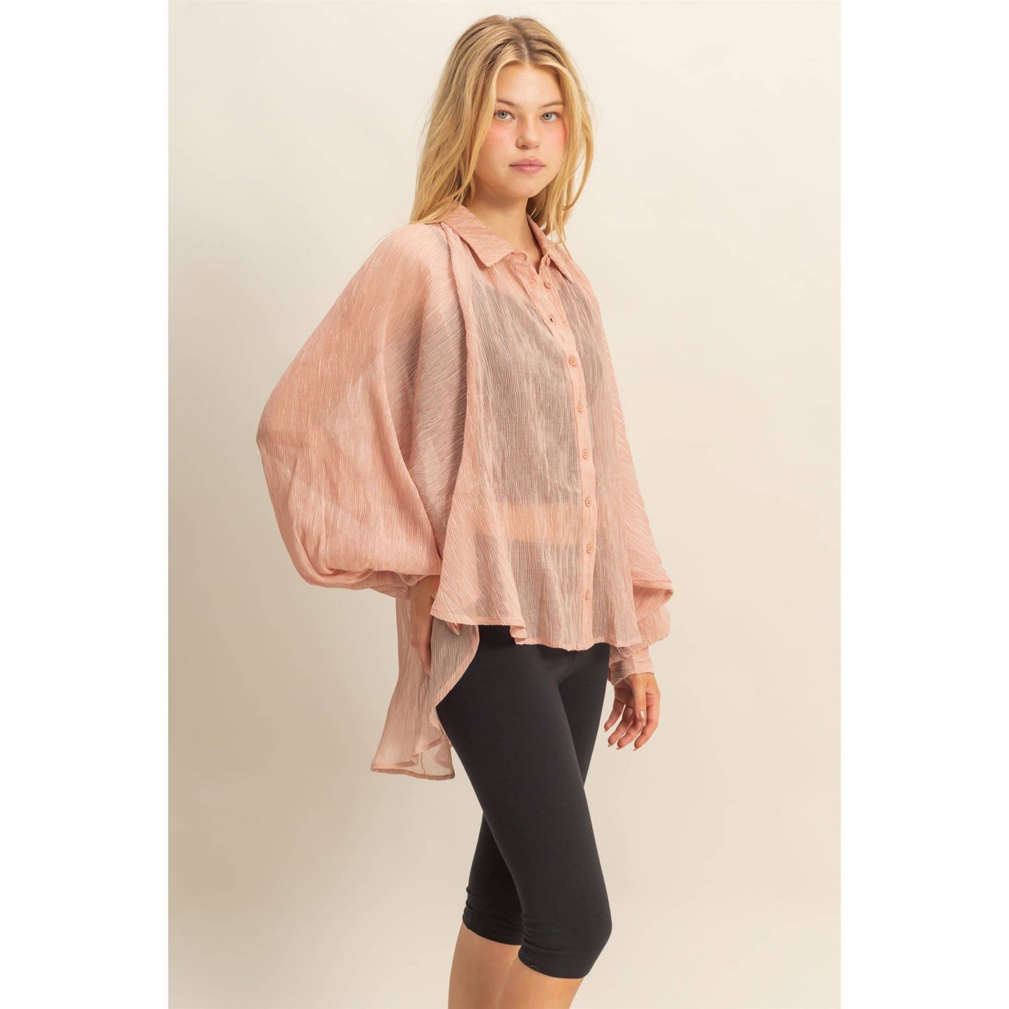 Chic Textured Button-Down Shirt (IVORY)