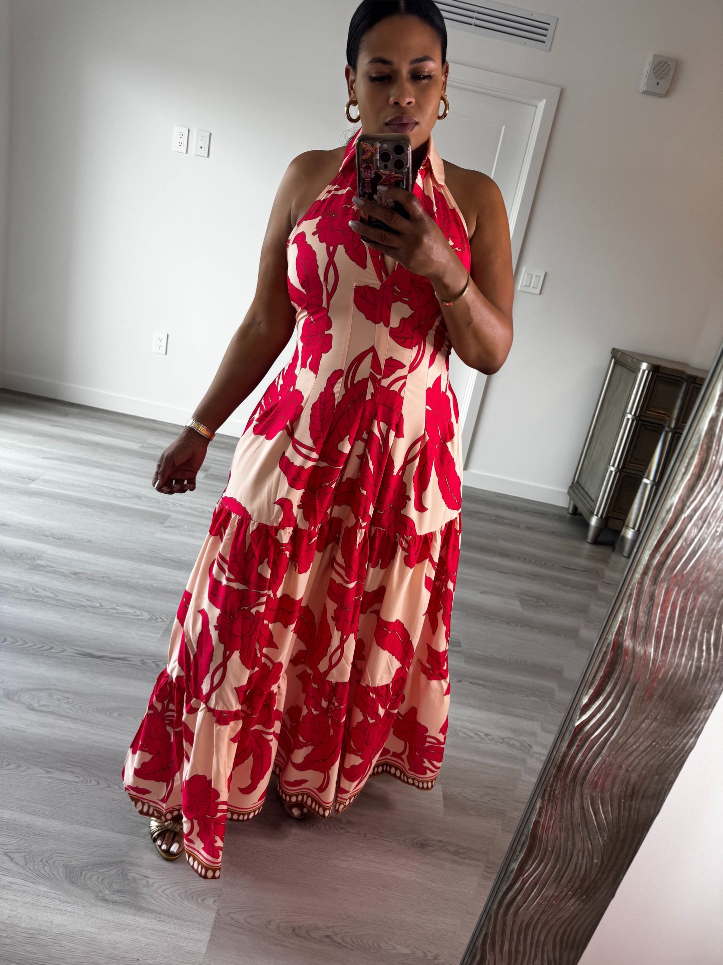 Tropical Bloom Halter Maxi Dress