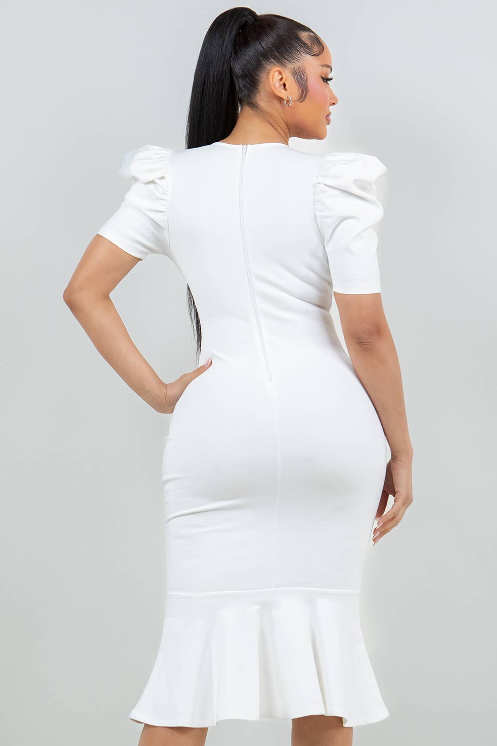 IVANNA PUFF SLEEVE MIDI DRESS
