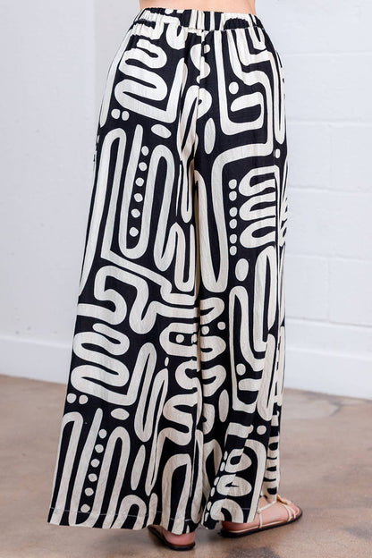 PRINTED PLEATED LONG PANTS (BLACK & WHITE)