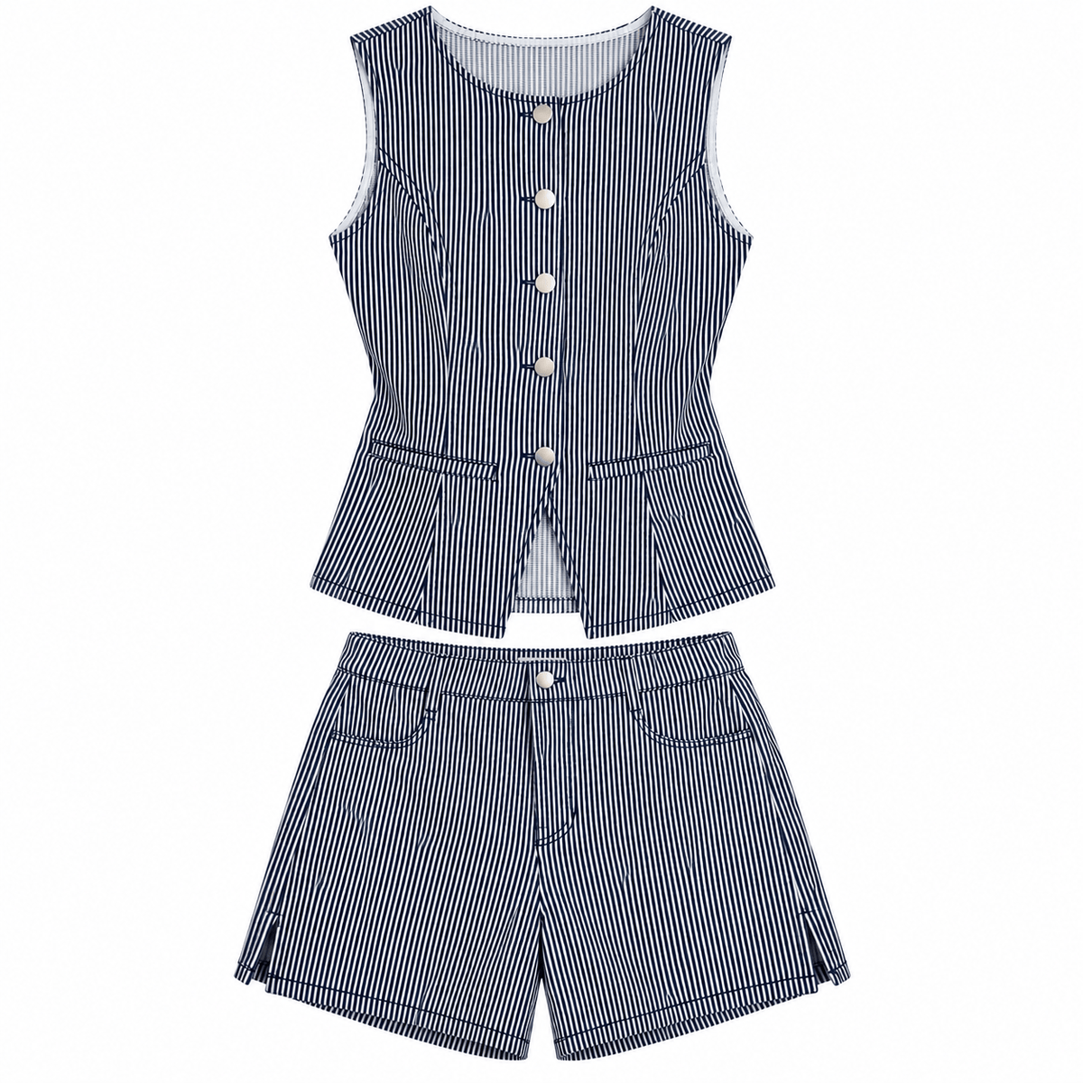 Pin Stripe Vest And Shorts Set