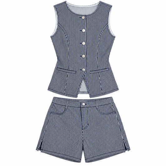 Pin Stripe Vest And Shorts Set