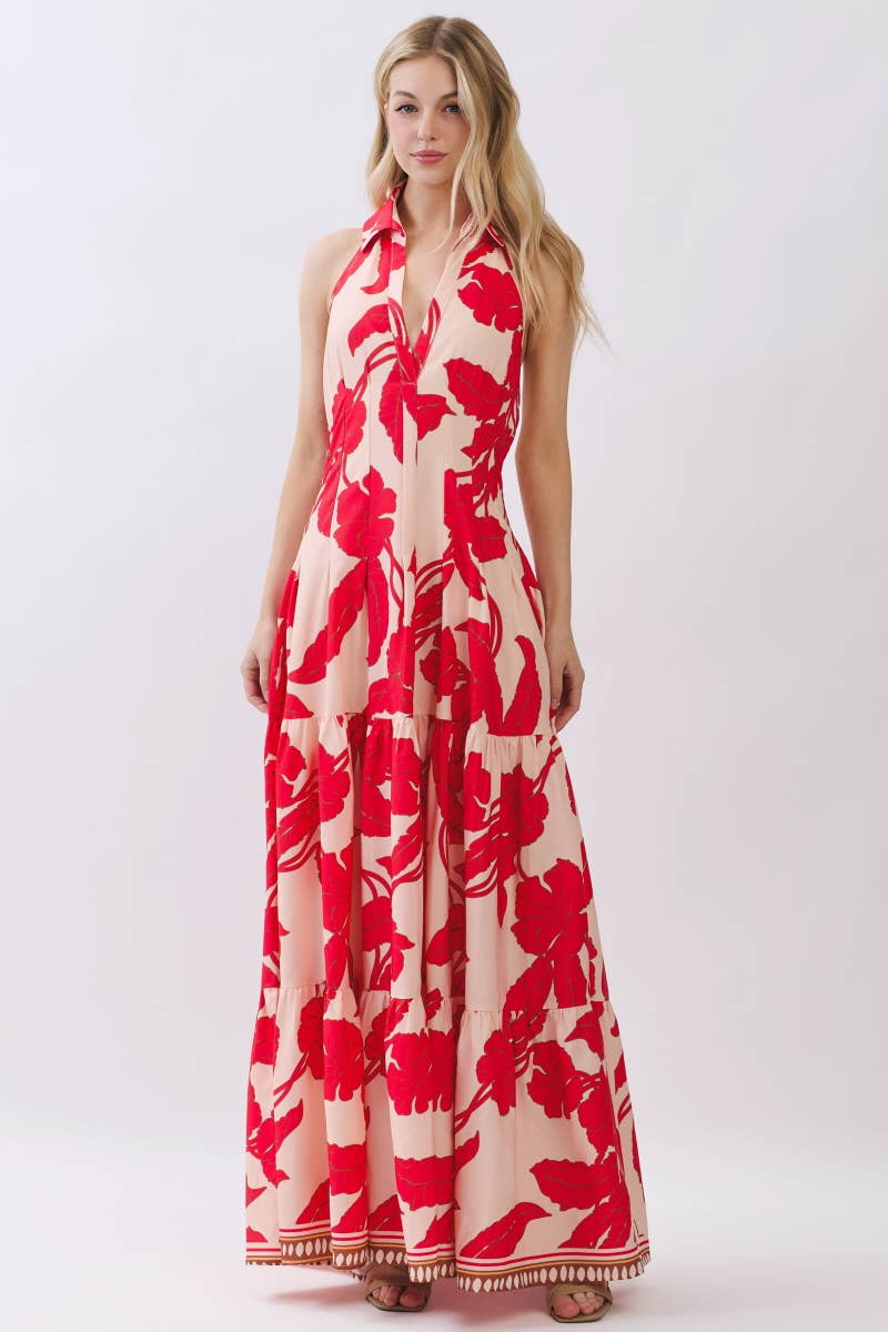 Tropical Bloom Halter Maxi Dress