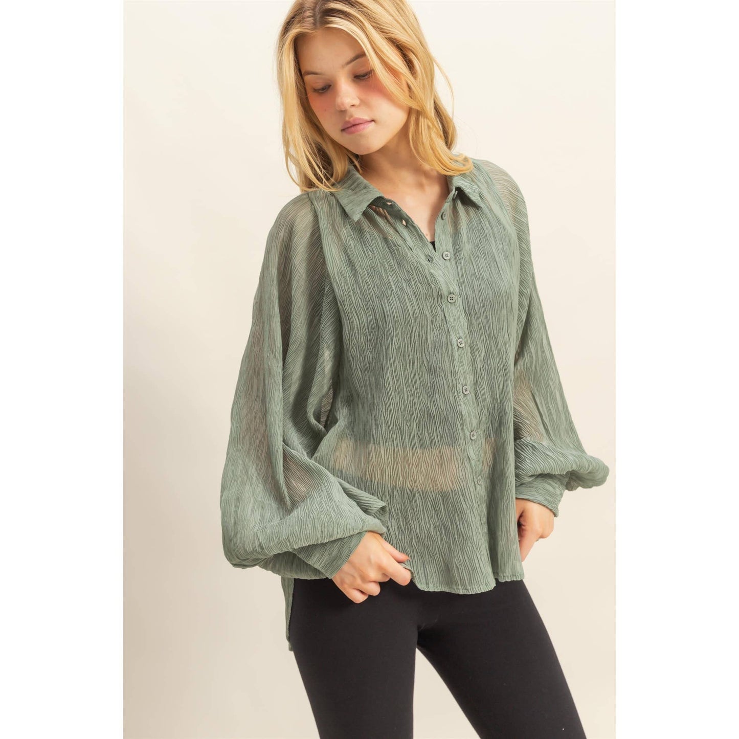 Chic Textured Button-Down Shirt (IVORY)