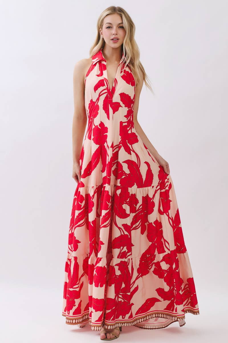 Tropical Bloom Halter Maxi Dress