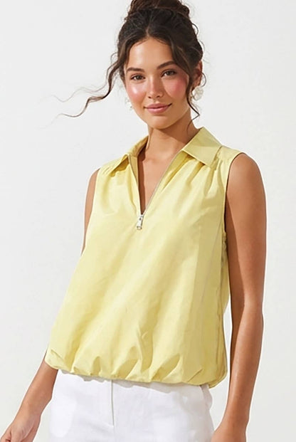 Sleeveless Front Zip Bubble Top (Yellow)