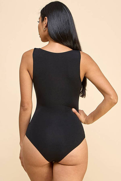 SCOOP NECK DOUBLE LAYERED TANK BODYSUIT (PINK)