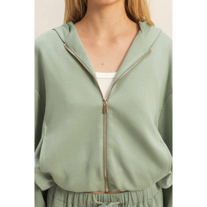 Casual Chic Zip-Front Hoodie & Pants (Sage)